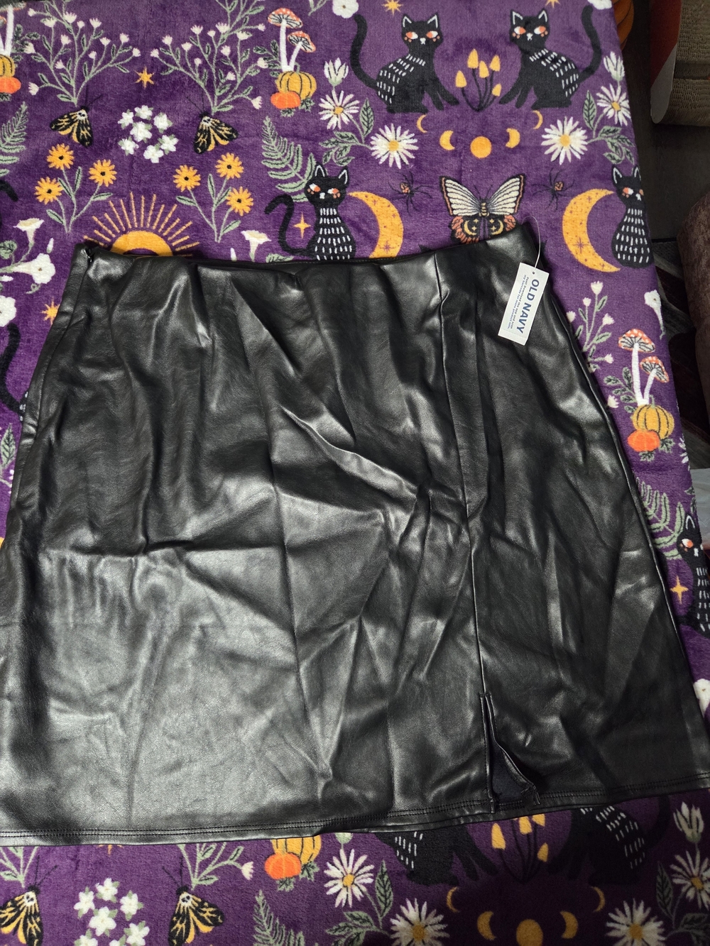 Old Navy Black Faux Leather Mini Skirt with Side Slit